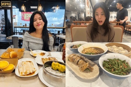 Women Posing in front of Food