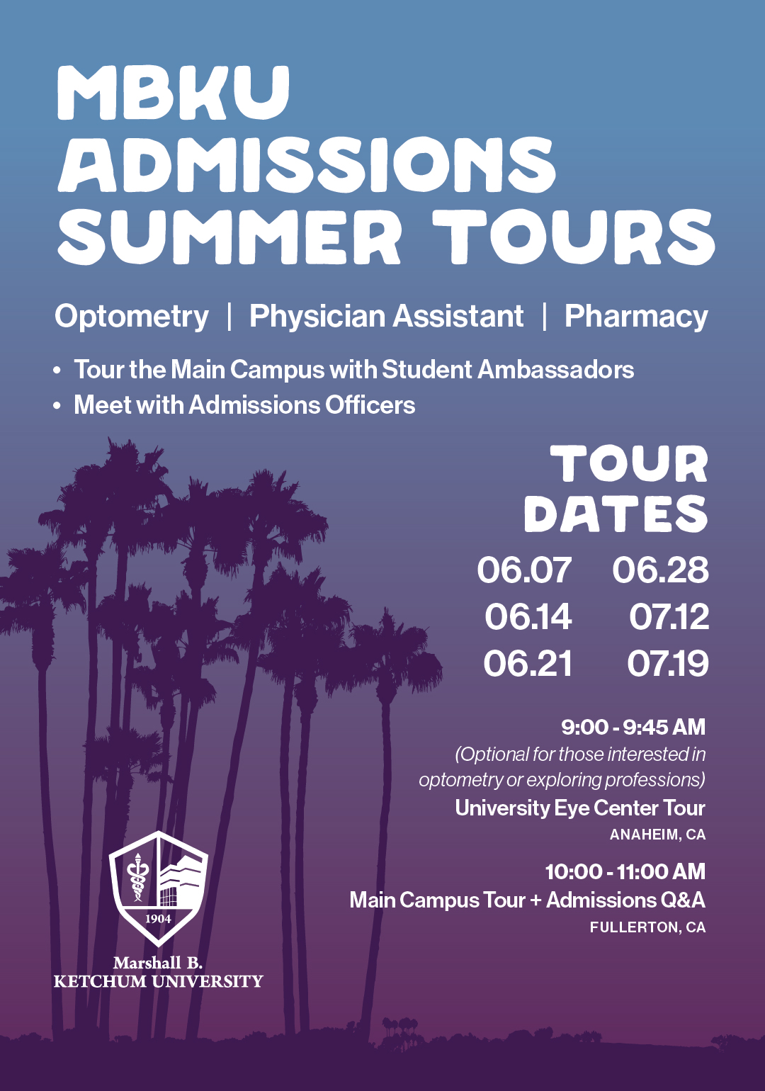 Admissions Summer Tours 2024 graphic