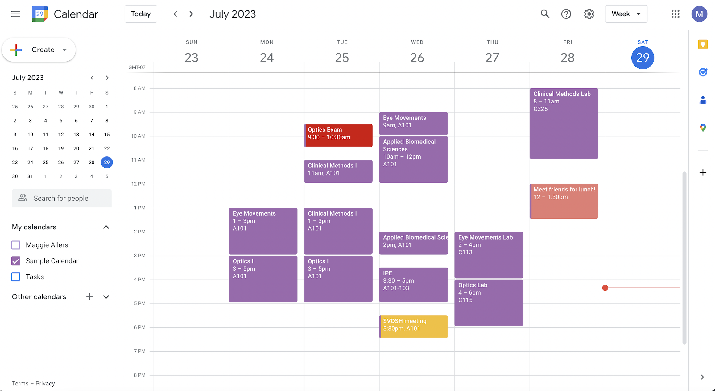 Screenshot of a google calendar