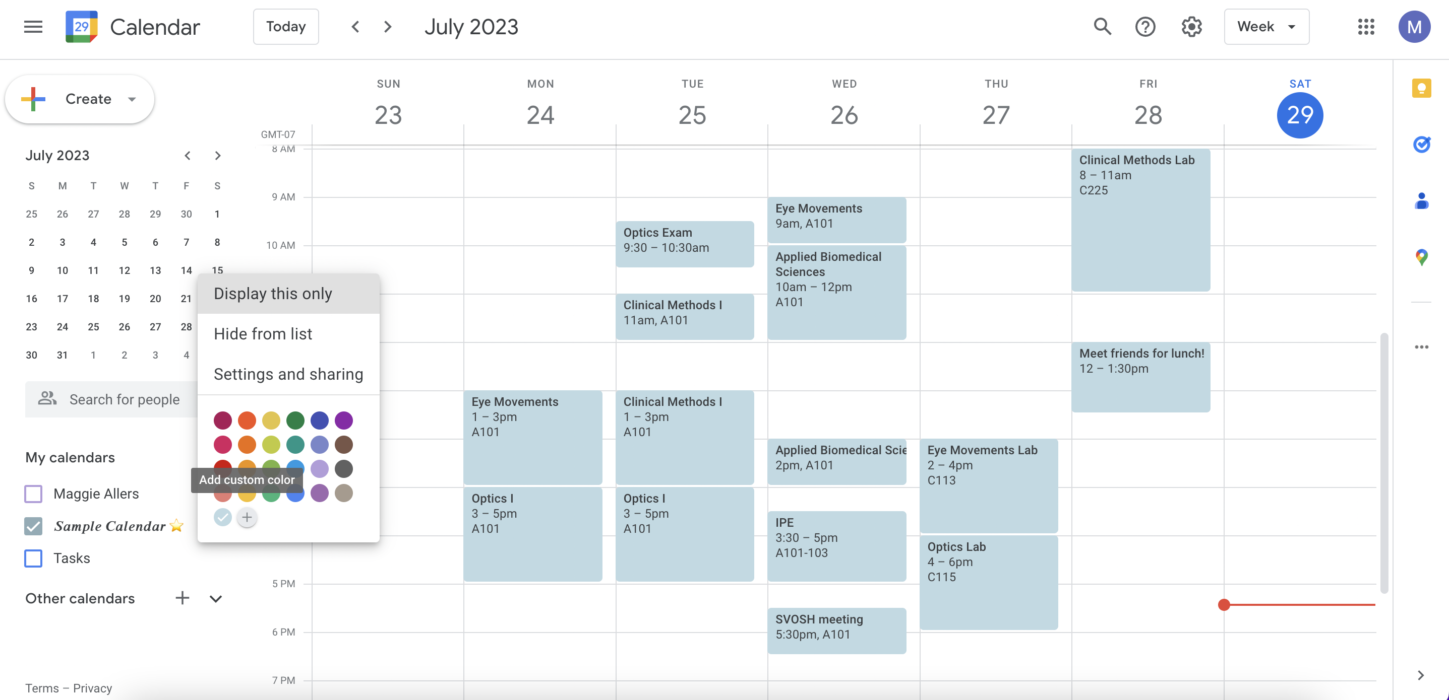 Screenshot of a google calendar