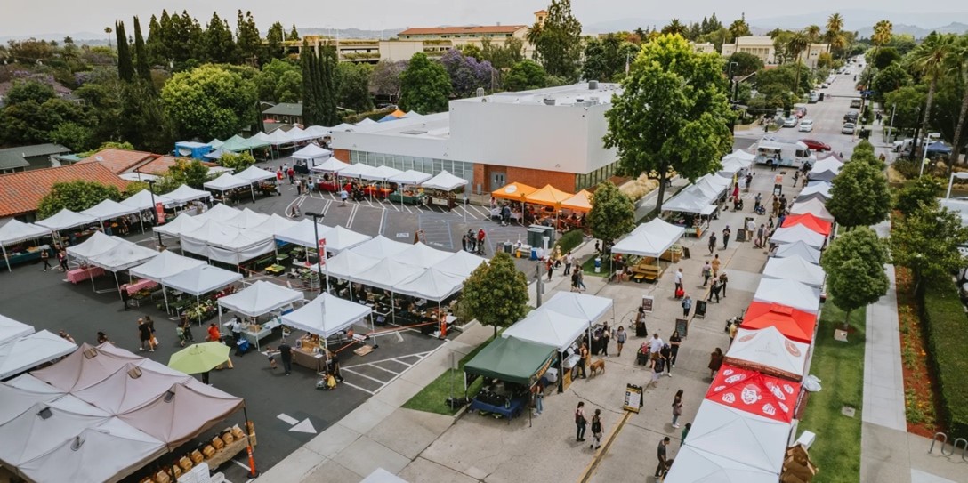 Aerial image of the Orange, CA farmer's market
