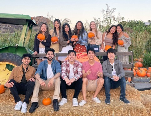 Students at a pumpkin patch