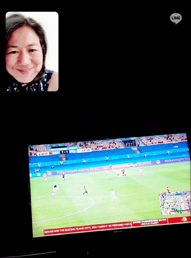 Screenshot of student virtually watching soccer game with family