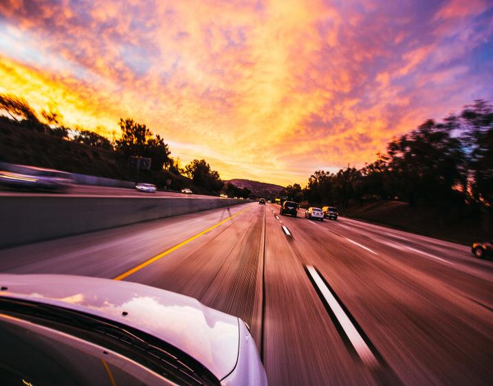 Image of sunset while driving