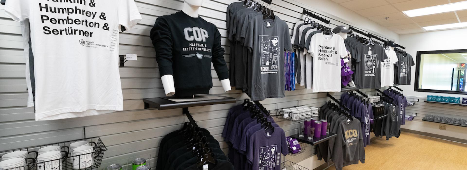 View of various clothing designs inside Campus Store
